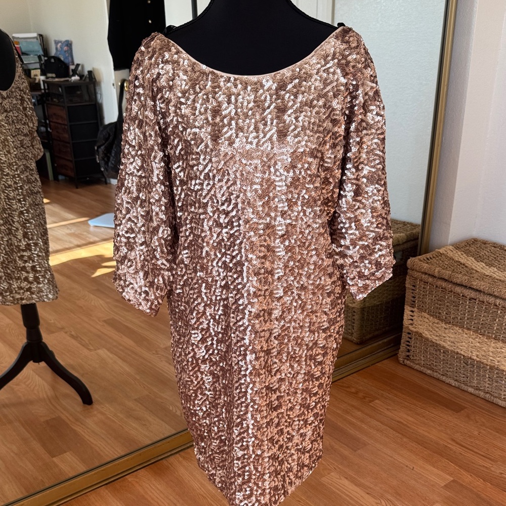 Rachel Zoe Rose Gold Sequin Midi Dress
